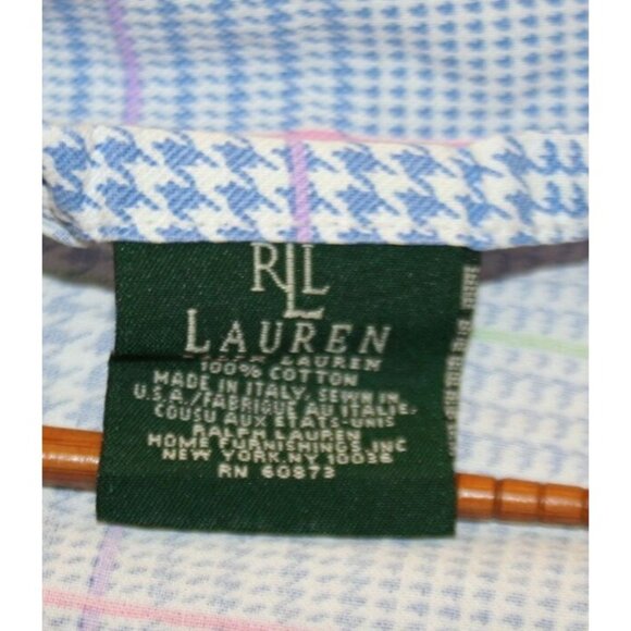 VTG RLL Ralph Lauren Twin Flat Sheet Blue Pink Green Houndstooth Classic Preppy - Picture 4 of 5